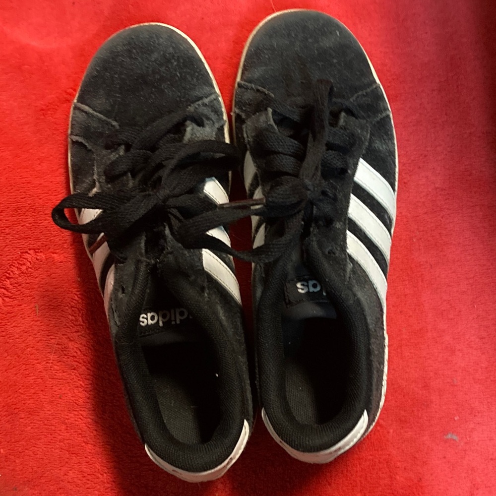 Kids adidas Black Suede Sneakers with White Three Stripes